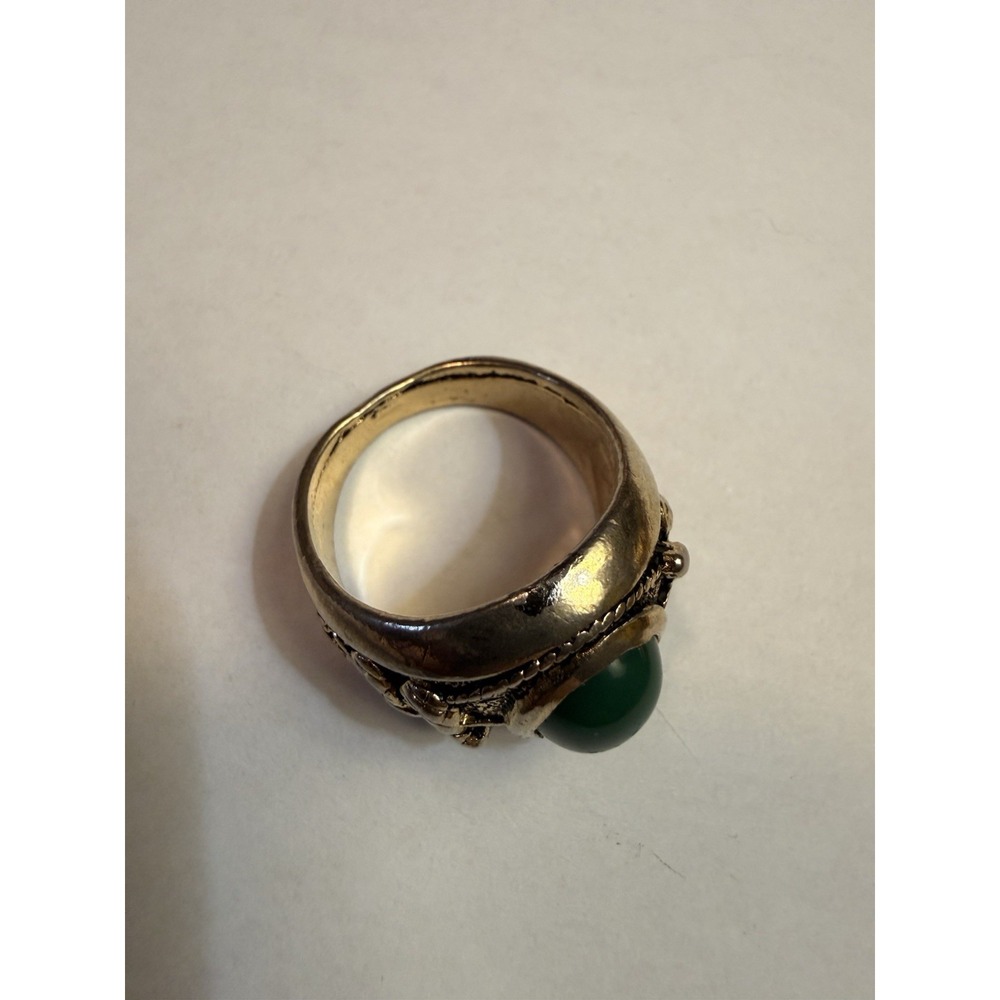 Vintage Snake Ring Green Cabochon Stone Silver Tone Signet Statement Size 10.5 - Picture 6 of 9